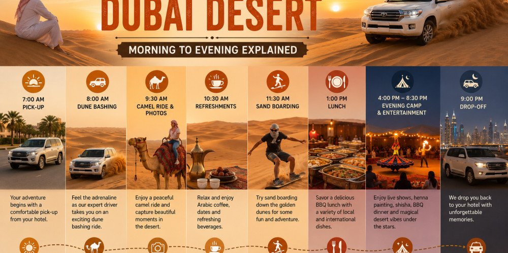 A Day in the Dubai Desert: Morning to Evening Explained